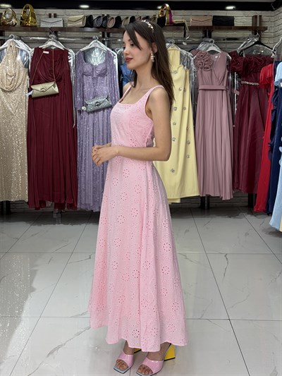 Pembe Brade Astarlı Elbise