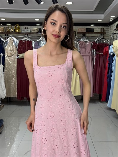 Pembe Brade Astarlı Elbise