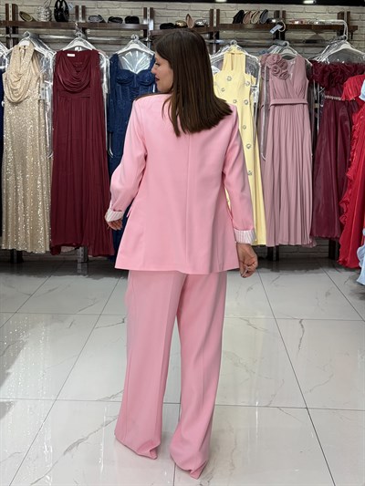 Pembe Duble Kumaş Palazzo Pantolon