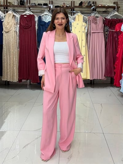 Pembe Duble Kumaş Palazzo Pantolon