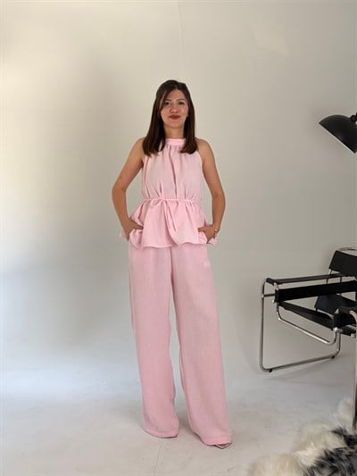 Pembe Keten Bağlamalı Takım