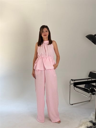 Pembe Keten Bağlamalı Takım
