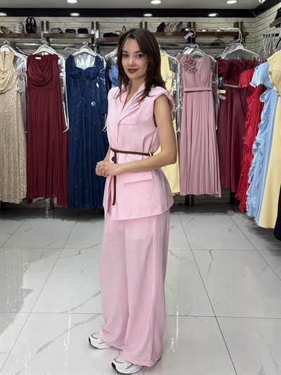 Pembe Keten Salaş Pantolon