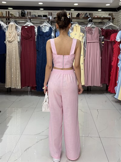 Pembe Korse Bluz Pantolon Takım