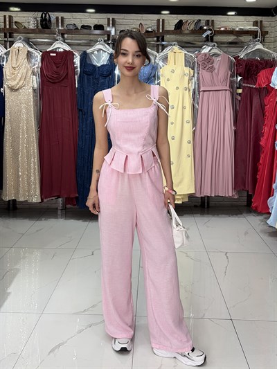Pembe Korse Bluz Pantolon Takım