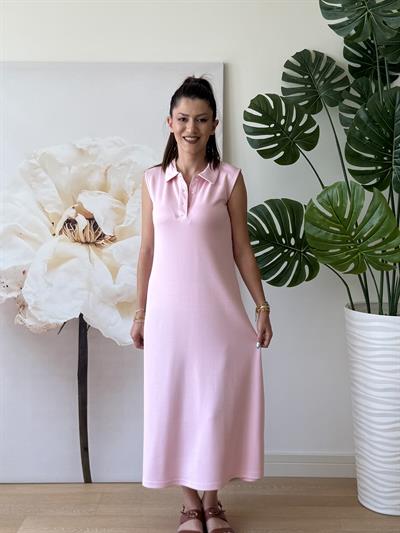 Polo Yaka Elbise Pembe