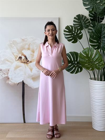 Polo Yaka Elbise Pembe
