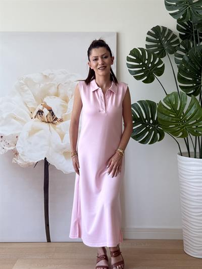 Polo Yaka Elbise Pembe