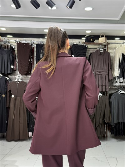 Şal Yaka Mürdüm Blazer Ceket