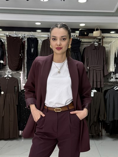 Şal Yaka Mürdüm Blazer Ceket