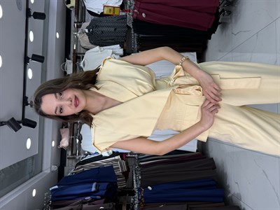 Sarı Bel Kuşaklı Yelek Pantolon Takım