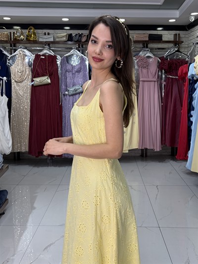 Sarı Brade Astarlı Elbise
