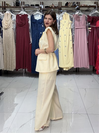 Sarı Keten Salaş Pantolon