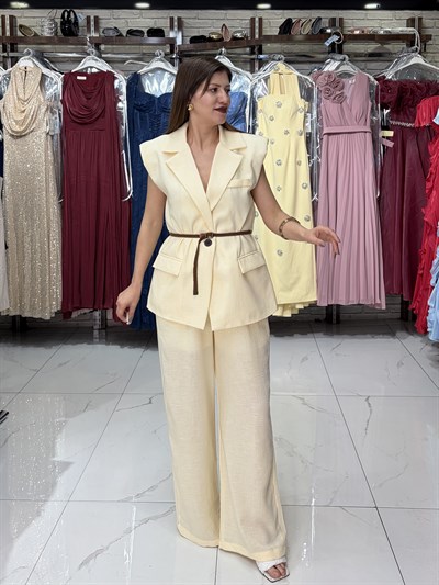 Sarı Keten Salaş Pantolon