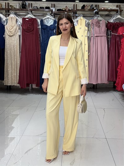Sarı Kol Katlamalı Duble Blazer