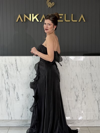 Siyah Angel Straplez Abiye