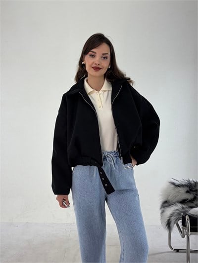 Siyah Bomber Kaşe Ceket