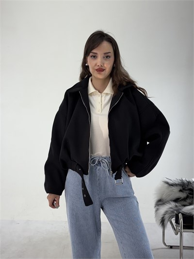 Siyah Bomber Kaşe Ceket