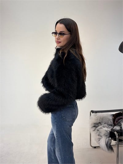 Siyah Kısa Bolero Kürk 