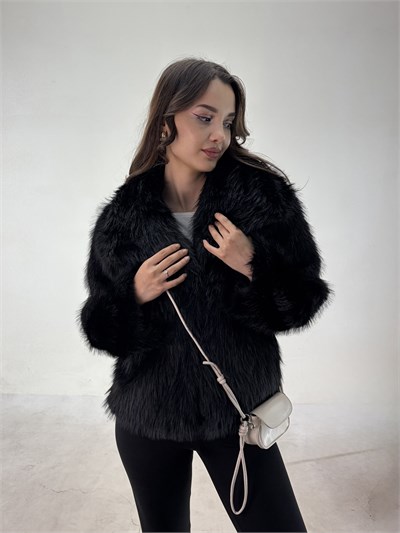 Siyah Peluş Kürk Kaban