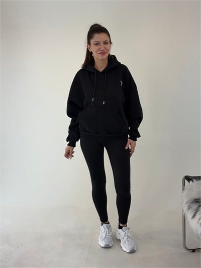 Siyah Yıldız Baskılı Taşlı Sweat