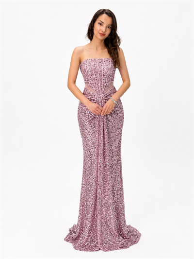 Starlight Pembe Pul Payet Abiye