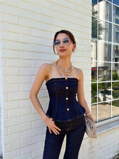 Straplez Denim Takım