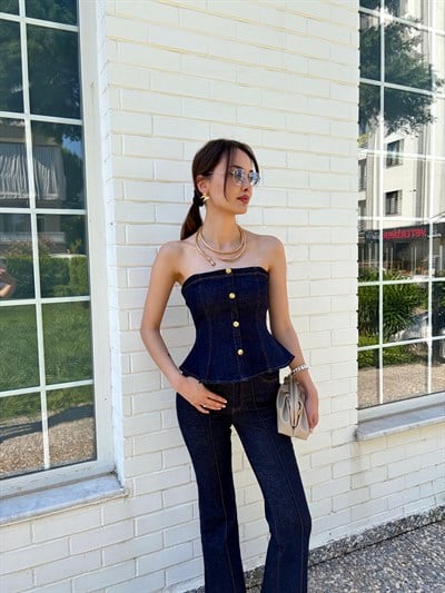 Straplez Denim Takım