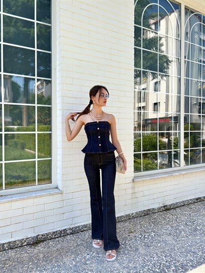 Straplez Denim Takım
