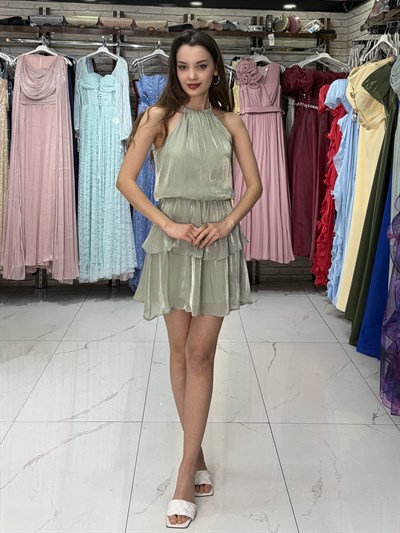 Su Yeşili Şifon Elbise