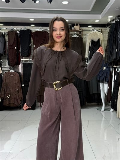 Tesla Yaka Acı Kahve Gömlek