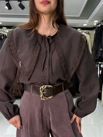 Tesla Yaka Acı Kahve Gömlek