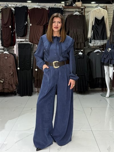 Tesla Yaka Lacivert Gömlek