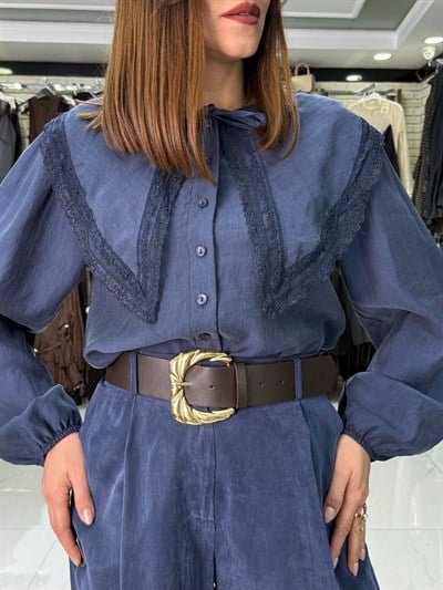 Tesla Yaka Lacivert Gömlek