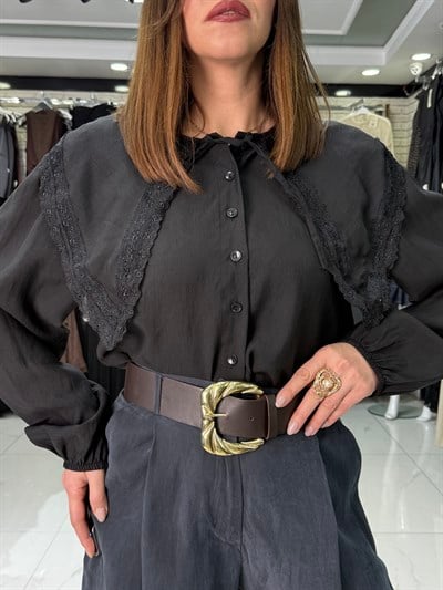 Tesla Yaka Siyah Gömlek