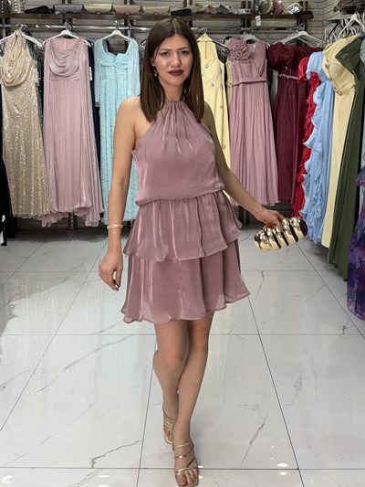Toz Pembe Şifon Elbise
