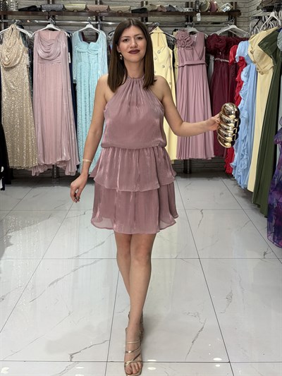 Toz Pembe Şifon Elbise