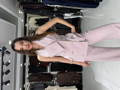 Toz Pembe Yelek Pantolon Takım
