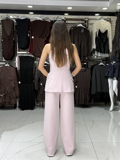 Toz Pembe Yelek Pantolon Takım