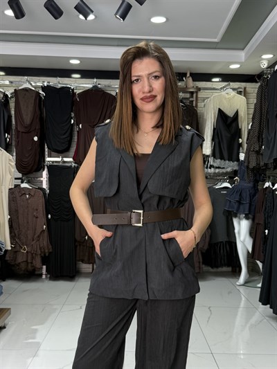 Yelekli Siyah Tensel Takım