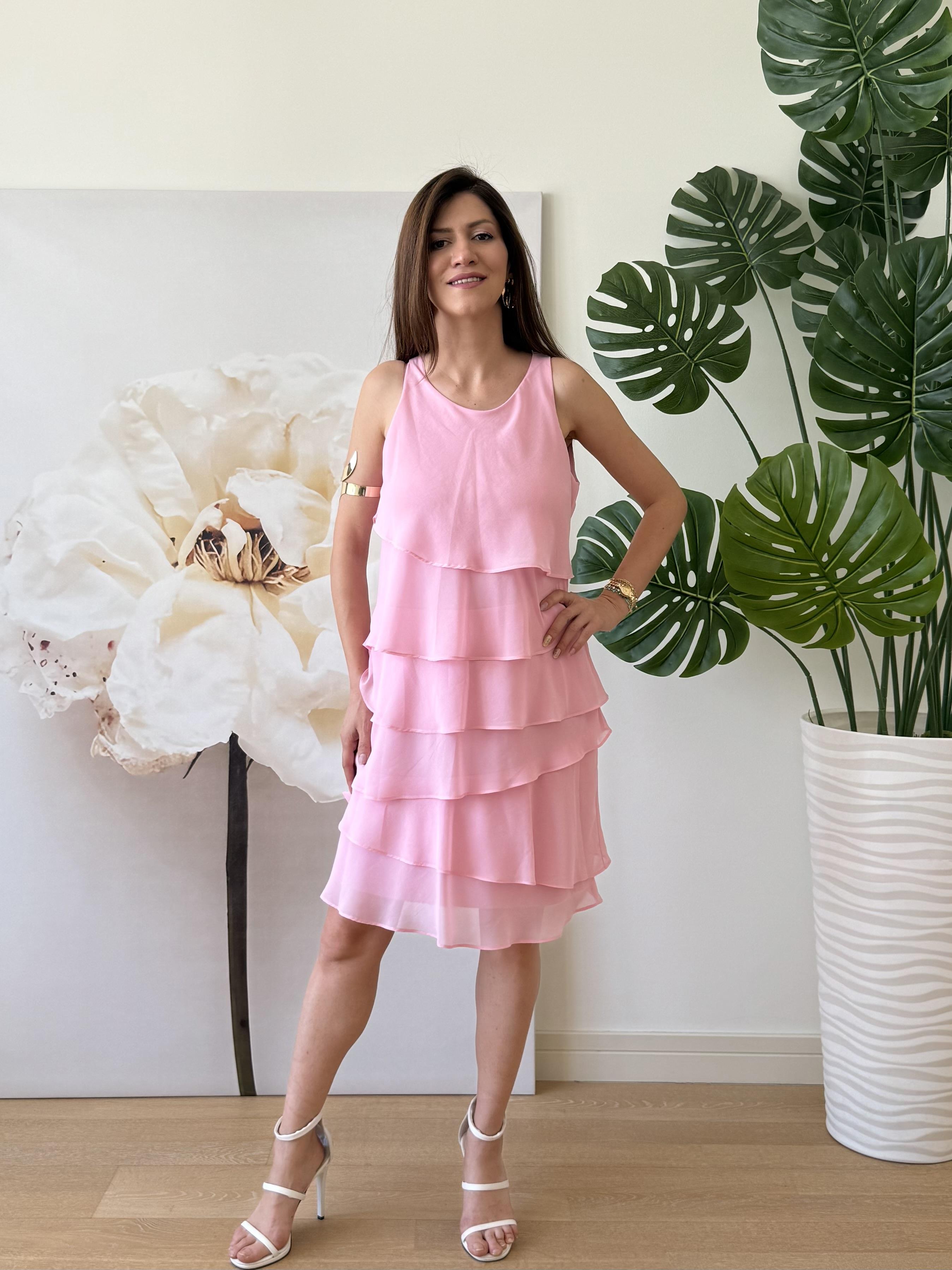 Kat Kat Şifon Elbise Pembe