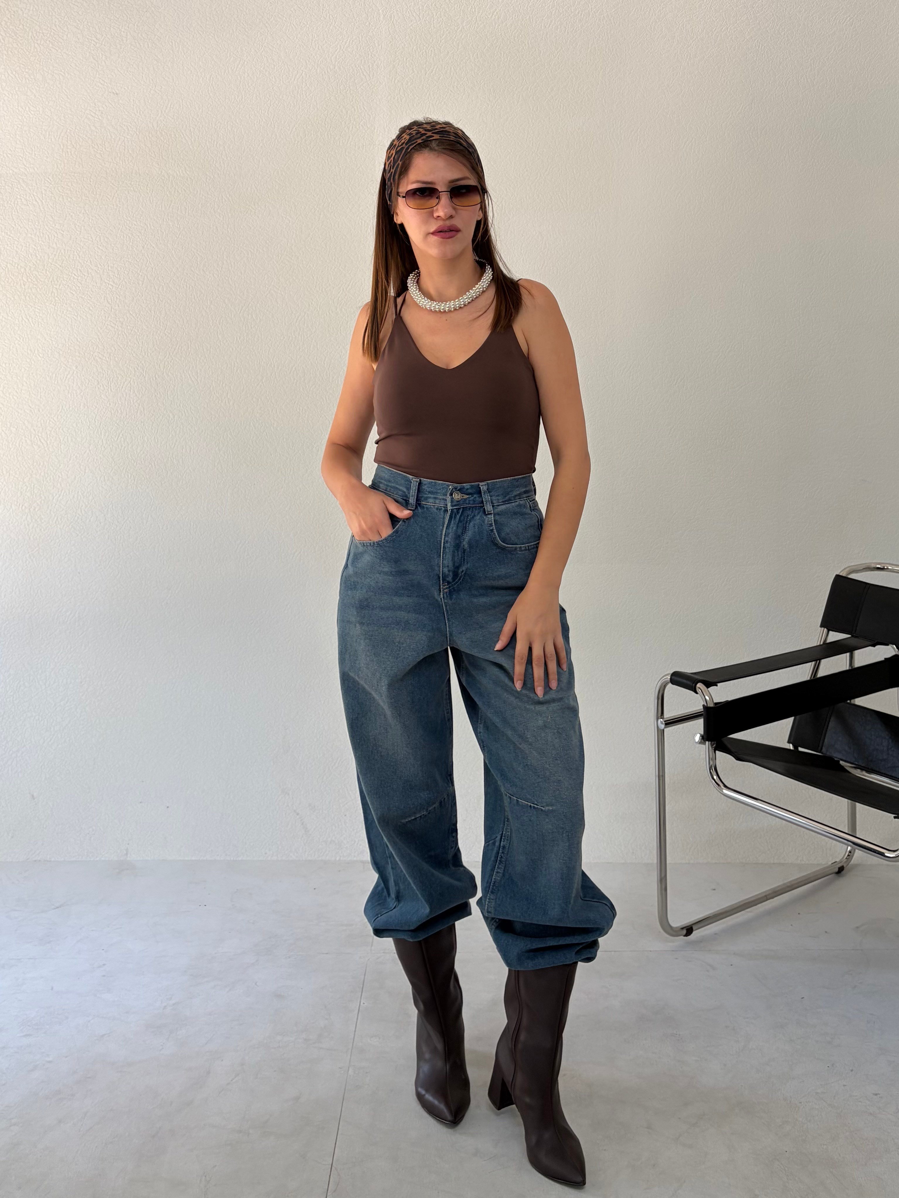 Koyu Mavi Baggy Jean