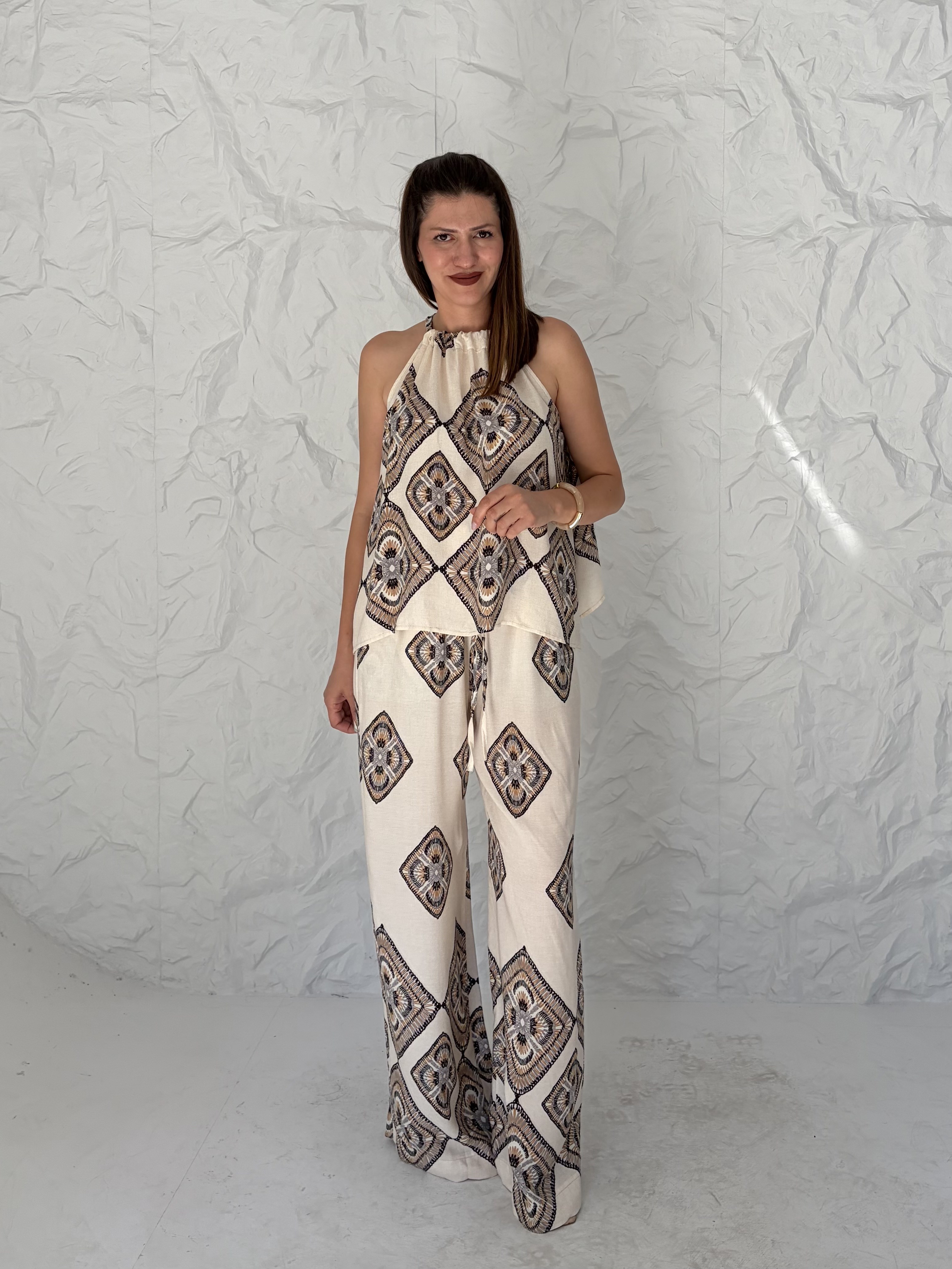 Lacivert Motif Desenli Pantolon Takım