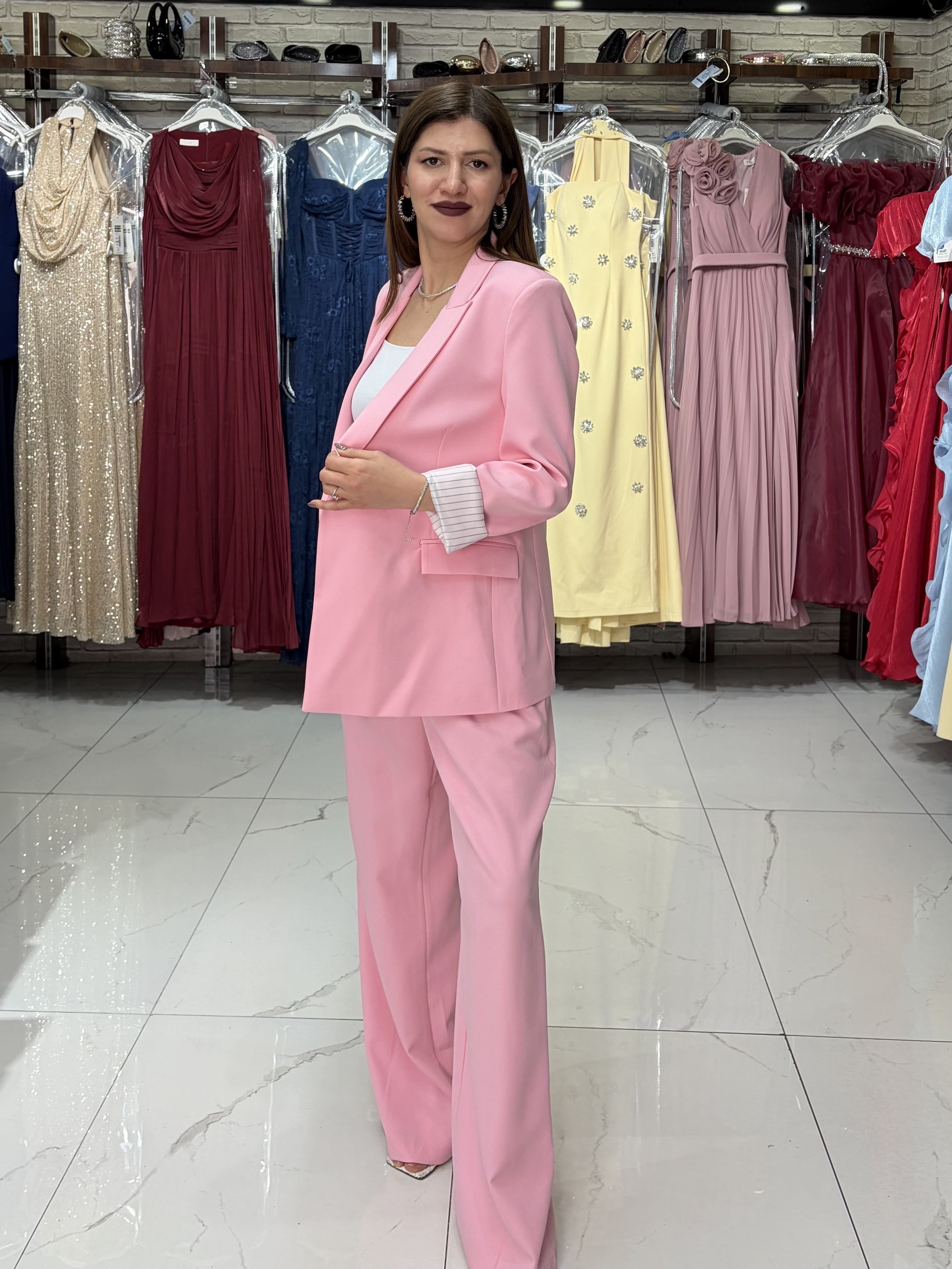 Pembe Duble Kumaş Palazzo Pantolon · 3