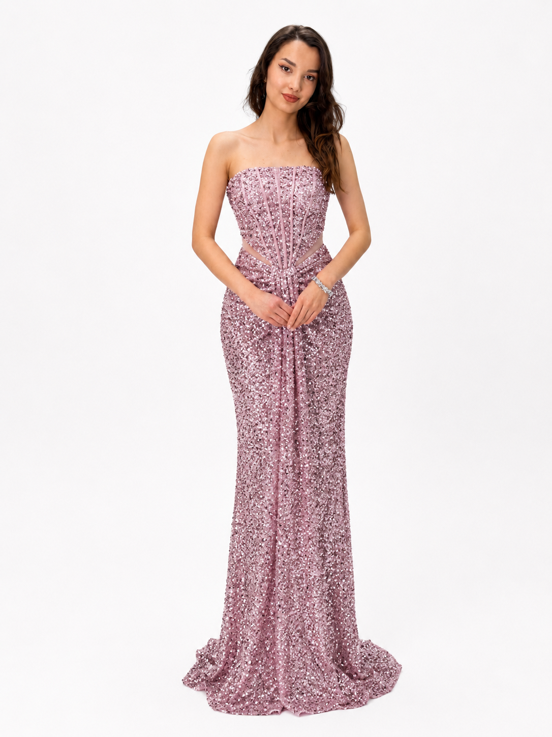 Starlight Pembe Pul Payet Abiye