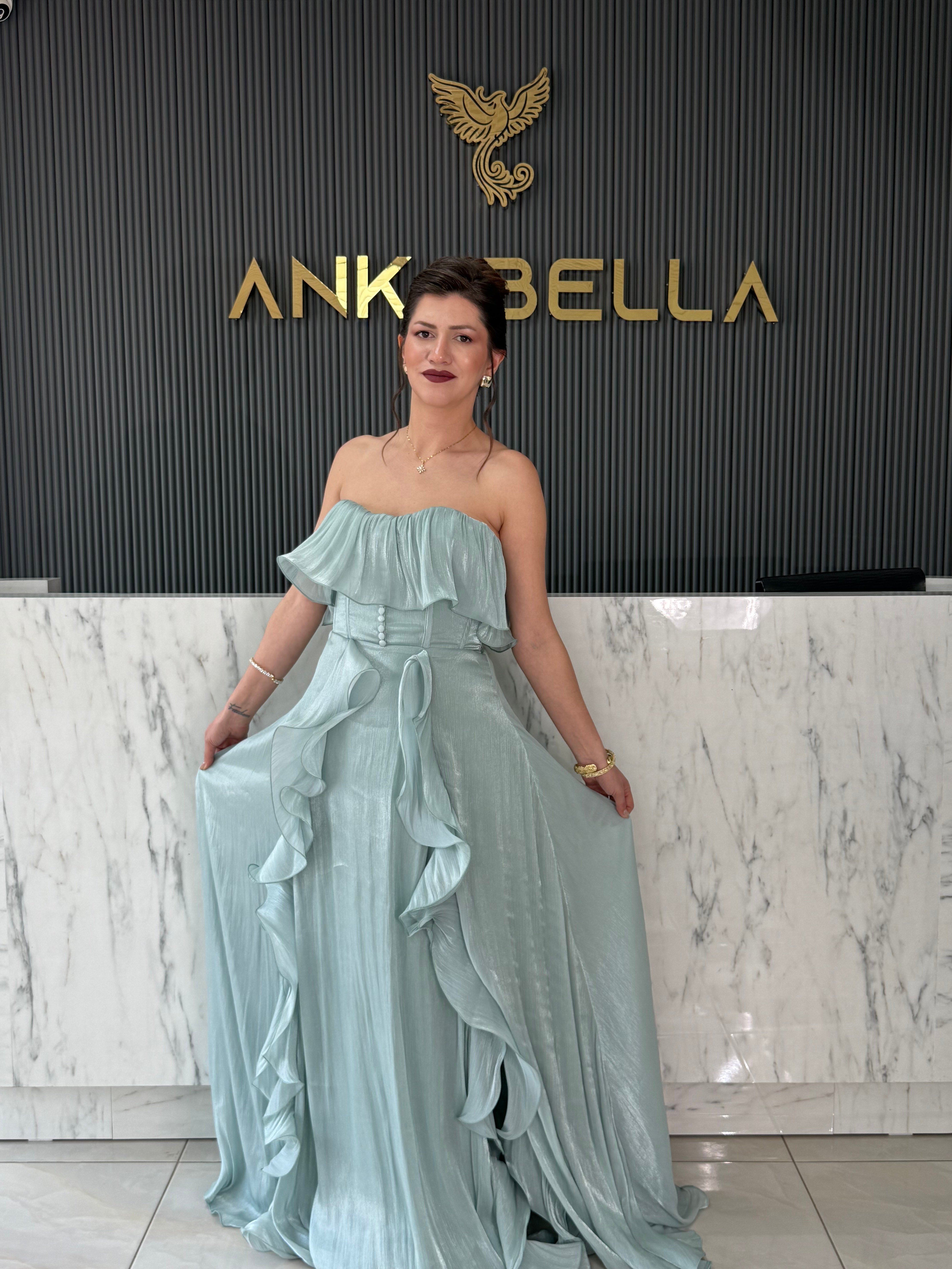 Su Yeşili Angel Straplez Abiye · 2