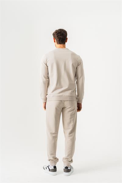 Crew Neck Jaguar Pattern Flock Print Regular Fit Stone Sweatshirt