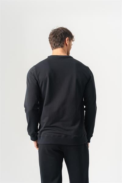 Crew Neck Jaguar Pattern Flocked Print Regular Fit Black Sweatshirt
