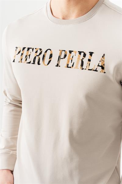 Crew Neck Jaguar Pattern Flock Print Regular Fit Stone Sweatshirt