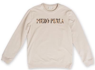 Crew Neck Jaguar Pattern Flock Print Regular Fit Stone Sweatshirt